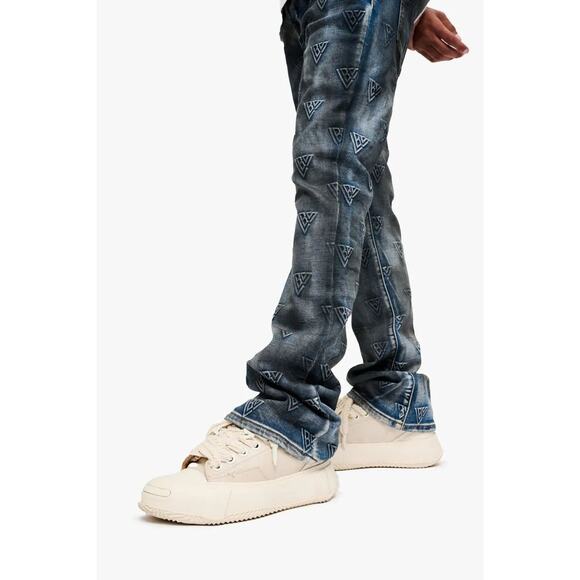 Valabasas Men's Tagged Stacked Denim Flare In Dirty Vintage Jeans Size 32 - Picture 5 of 16